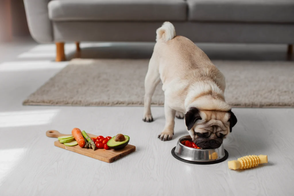 perro sano comiendo despues de vacunarse