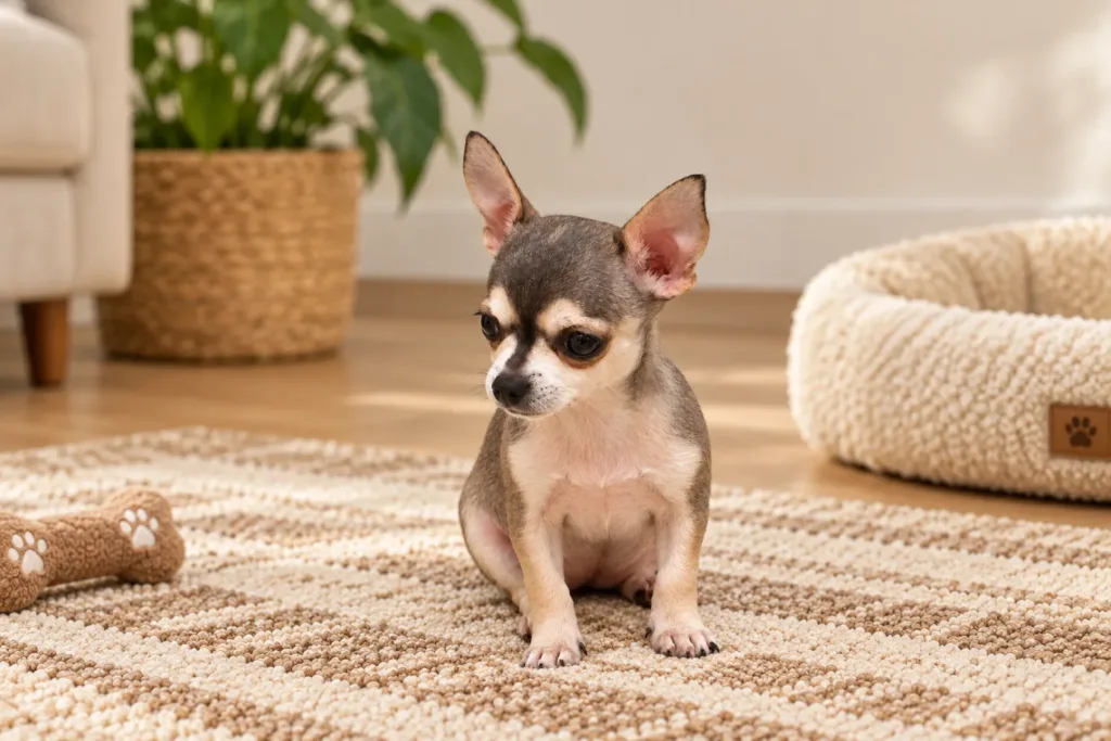 Cachorro de chihuahua en consulta para plan de medicina preventiva y vacunación